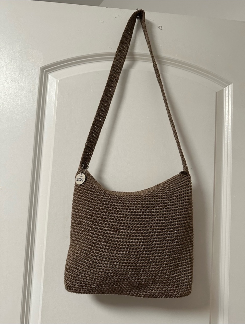 The Sak Brown Woven Crochet Shoulder Bag